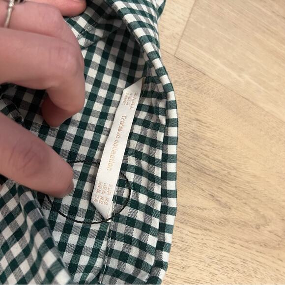 Zara Green Mixed Plaid Checkered Ruffle Detail Fall Button Down Blouse XS - Picture 3 of 5